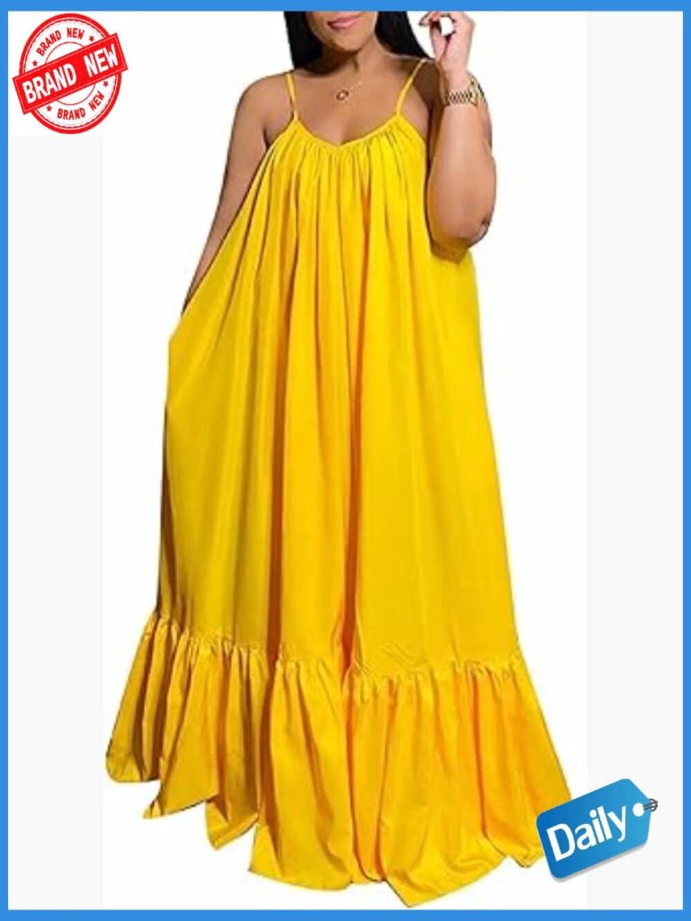 Sleeveless Spaghetti Strap Maxi Dress Ruched Ruffle Hem Swing